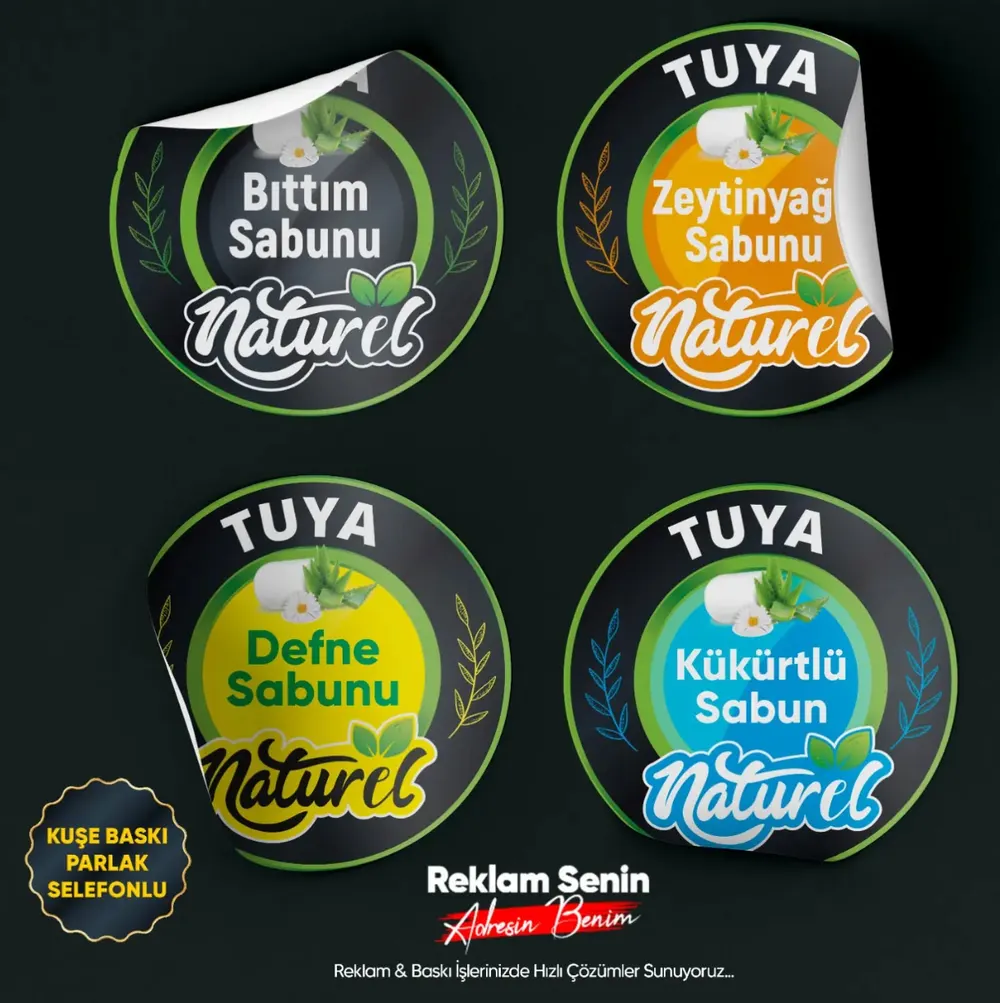 90 Gr. Kuşe Çıkartma Etiket Tek Yön Parlak Selefonlu ÖZEL KESİM (1000 Adet)